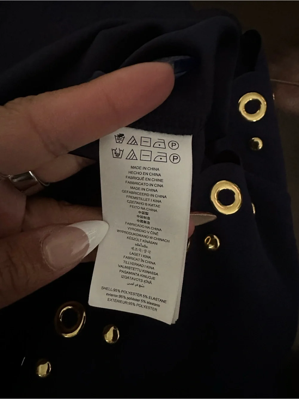 Michael Kors Navy A-Line Dress with Gold Eyelet Trim